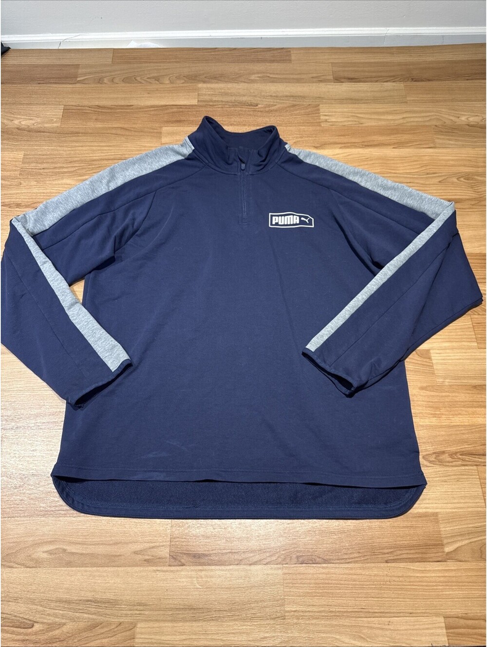 Puma Quarter Zip Navy Blue Long Sleeve Mens Large Jacket Athletic Gym Activewear